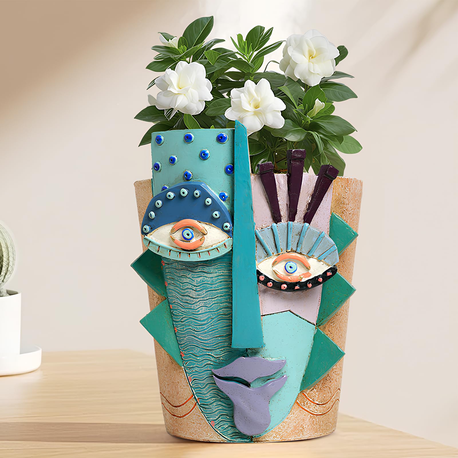 Mrlikale hand-painted-face-pot brings artistic flair to windowsills.