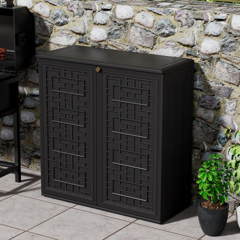 Mrosaa cabinet with door open, showing interior and shelf for versatile storage.