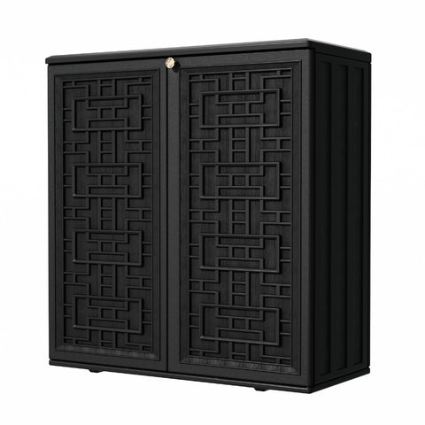 Mrosaa outdoor storage cabinet in black with front view, weatherproof for patio spaces.