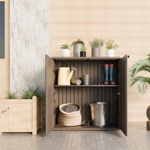 Mrosaa cabinet doors open to reveal 60-gallon capacity.