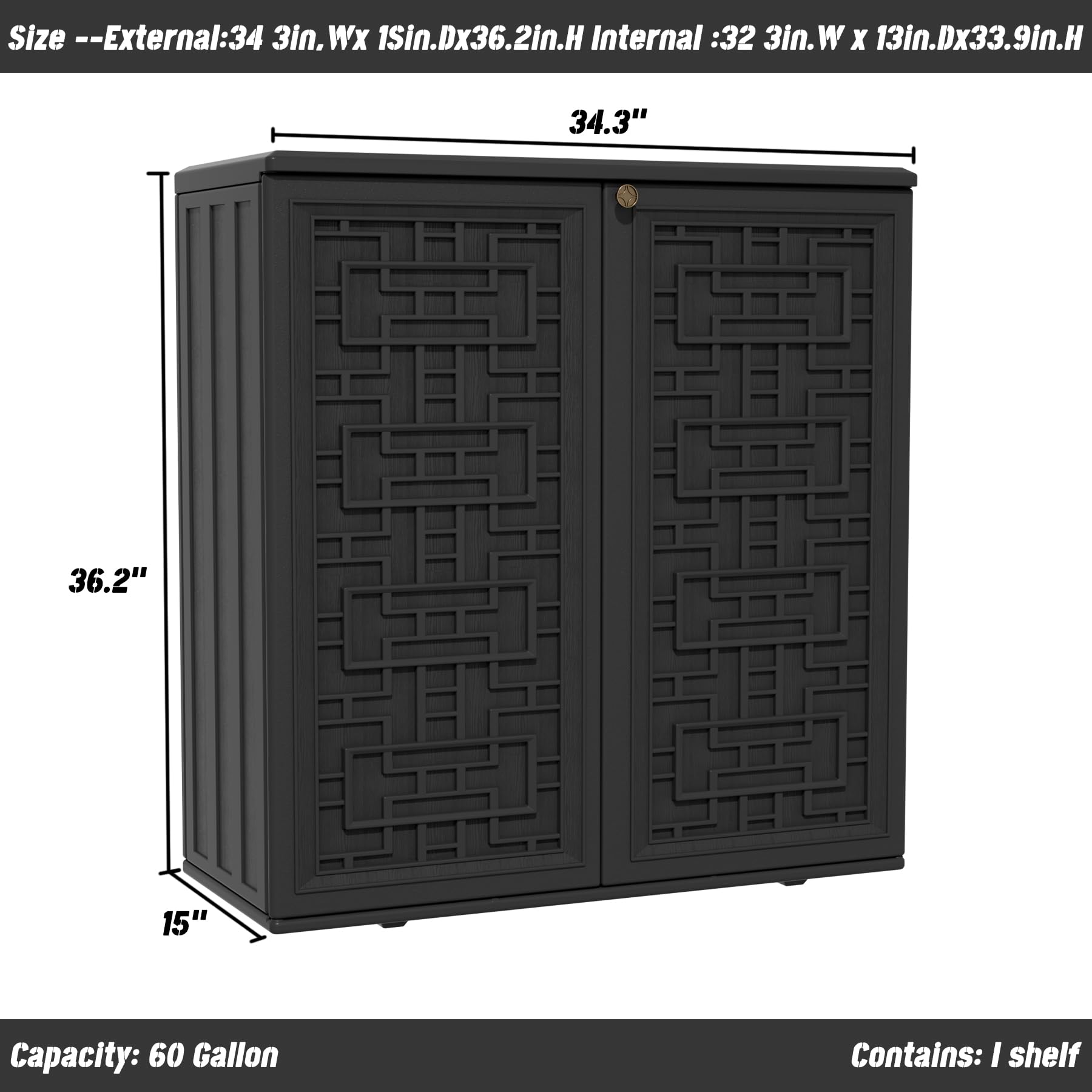 Mrosaa cabinet against a backyard wall showcases waterproof exterior and colorfast finish.