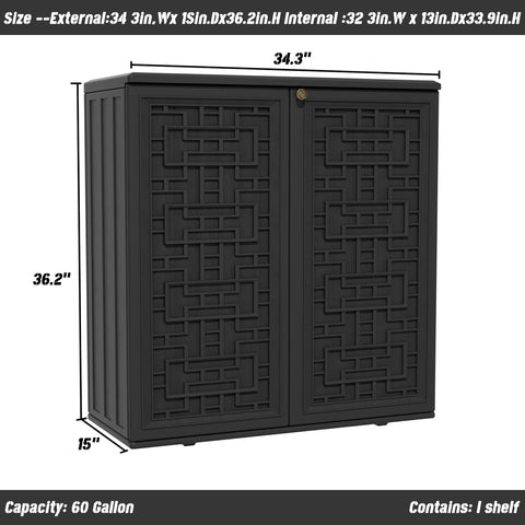 Mrosaa cabinet against a backyard wall showcases waterproof exterior and colorfast finish.