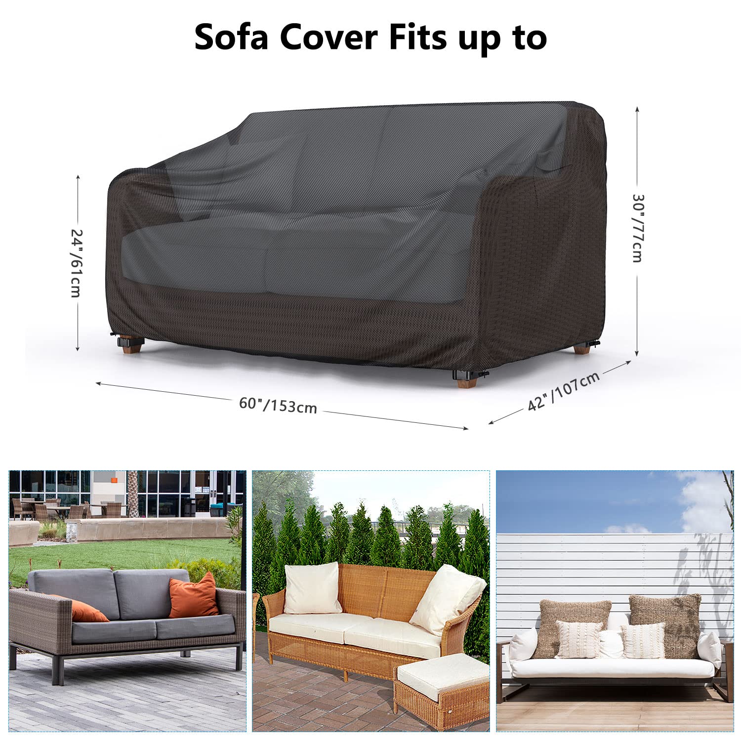 Mrrihand waterproof cover protects a 2-seater outdoor sofa.