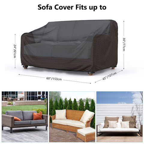 Mrrihand waterproof cover protects a 2-seater outdoor sofa.