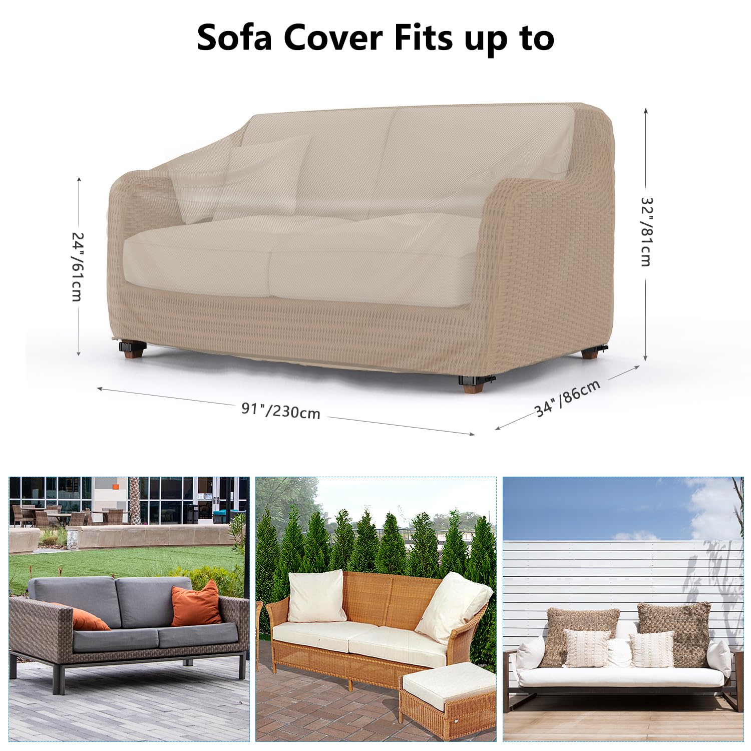 Mrrihand heavy-duty patio sofa cover side view showing snug fit for 3-seater