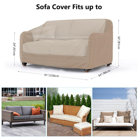 Mrrihand heavy-duty patio sofa cover side view showing snug fit for 3-seater