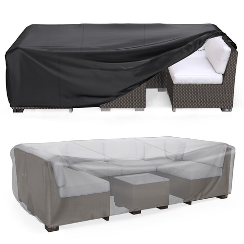Mrrihand patio cover protecting a large furniture set from rain and dust