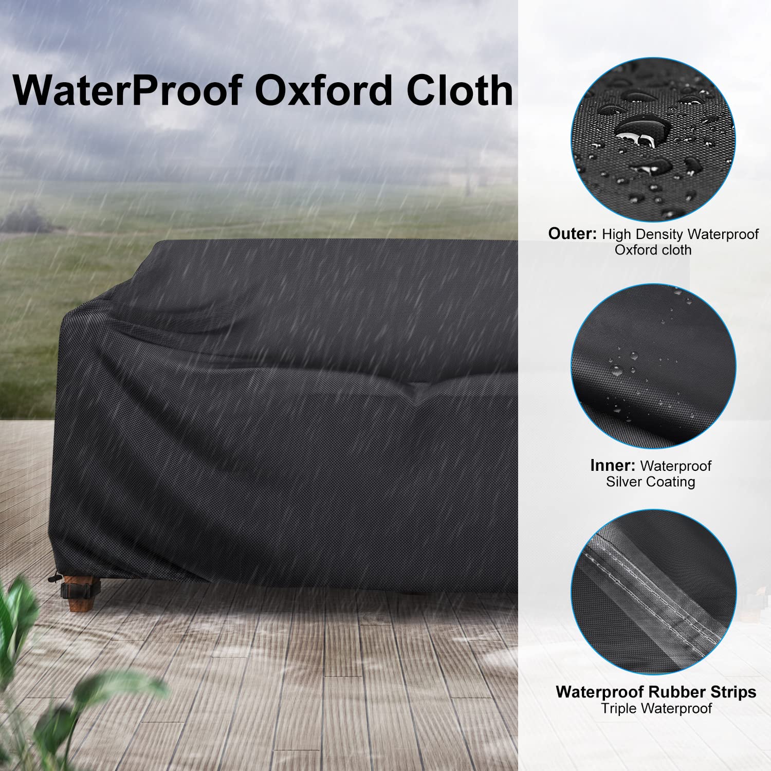 Bottom straps with cord-lock keep the cover secure on windy days.