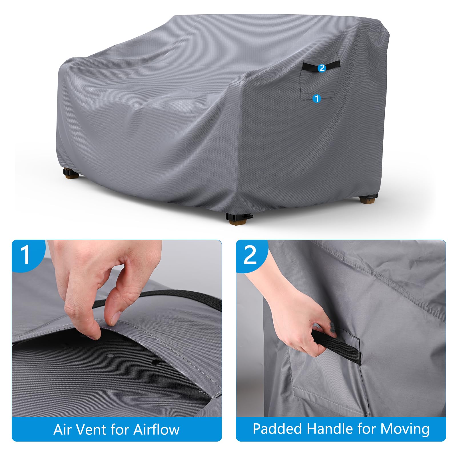 Mrrihand waterproof-uv coated cover keeps couch dry during rain and sun exposure.