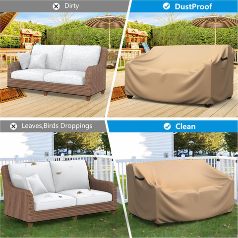Mrrihand brown sofa cover demonstrating waterproof and UV protection features