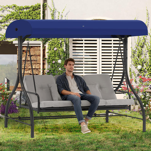 Mrsenloi blue canopy top on porch swing shows detailed stitching and fabric clarity.
