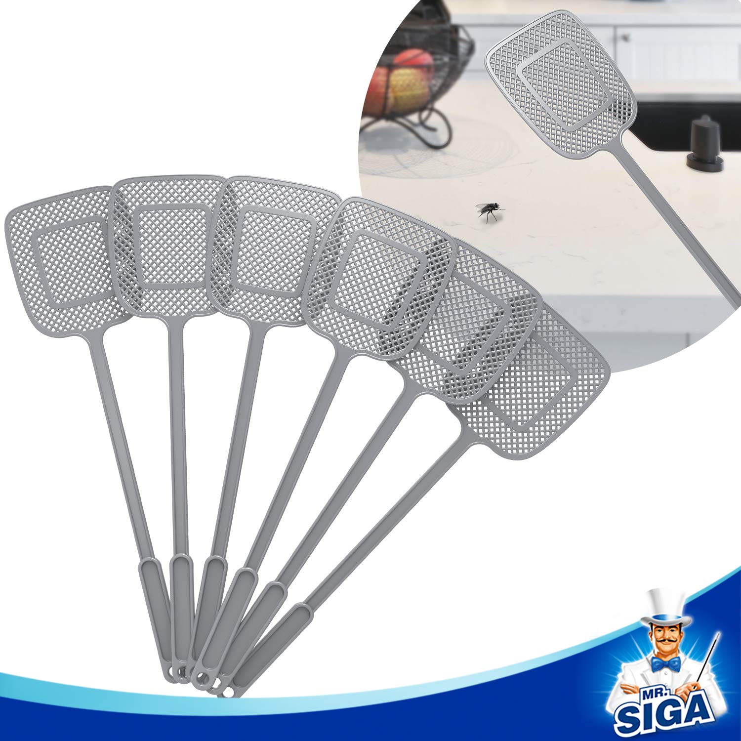 MR.SIGA fly swatter with hanging loop for convenient storage.