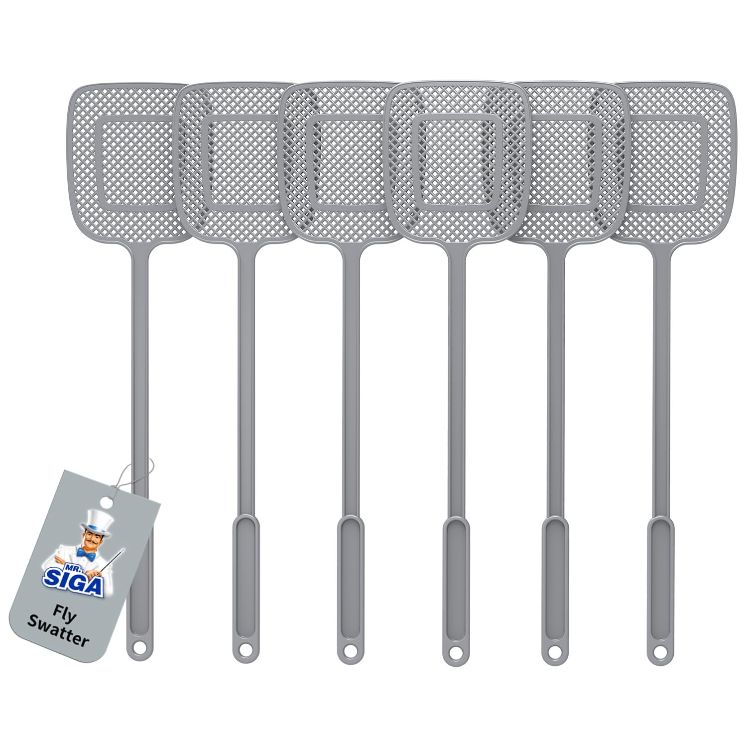 MR.SIGA heavy-duty fly swatter six-pack in gray for ready pest control.