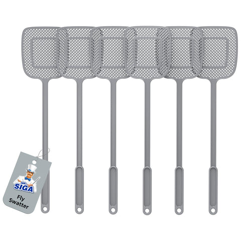 MR.SIGA heavy-duty fly swatter six-pack in gray for ready pest control.