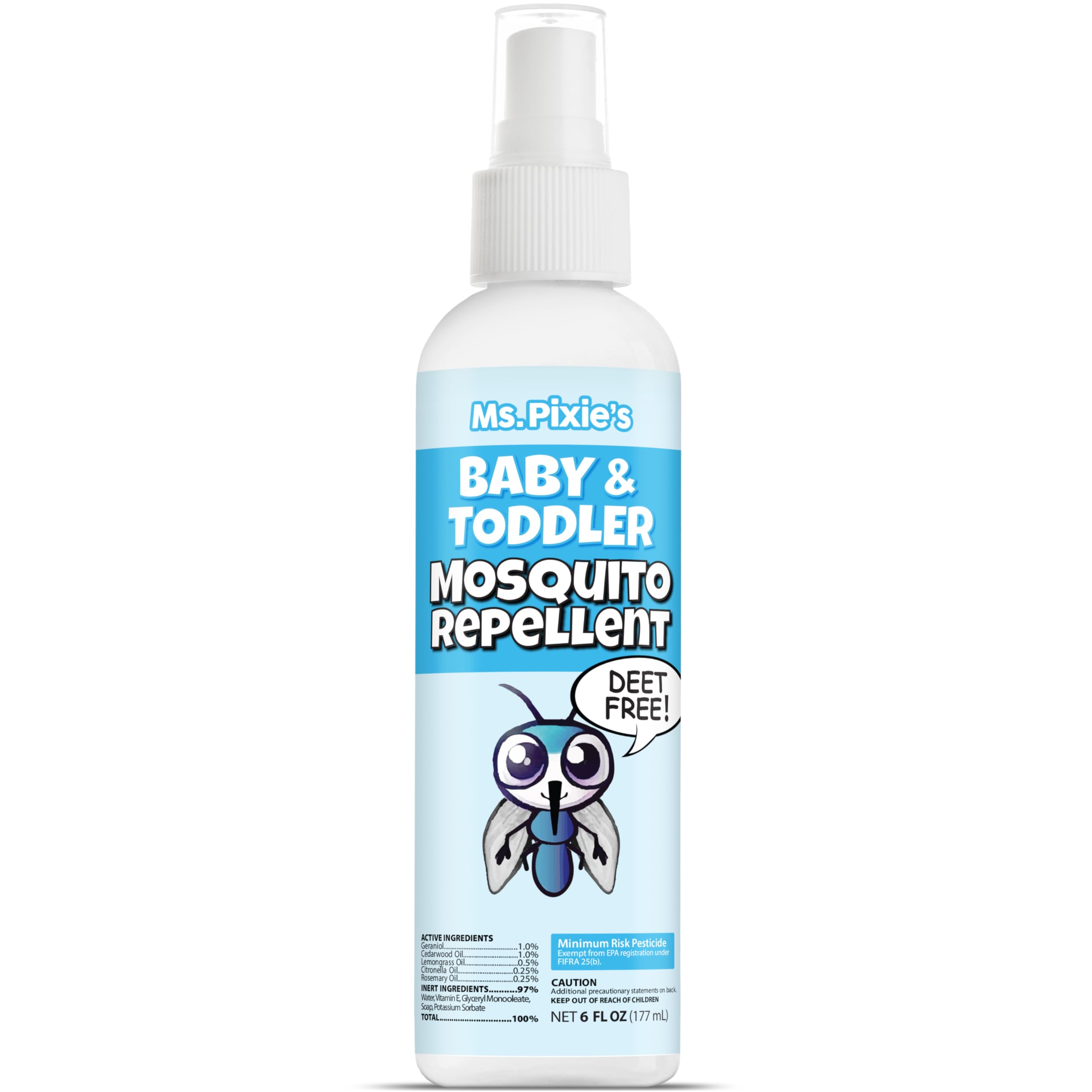 Ms. Pixie's Baby Mosquito Repellent bottle provides gentle protection for outdoor play.