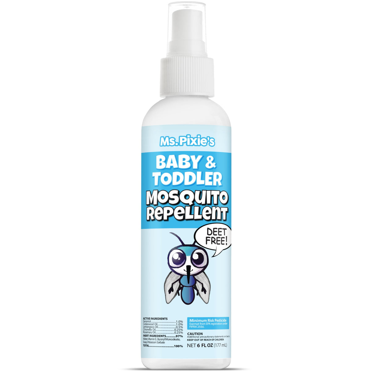 Ms. Pixie's Baby Mosquito Repellent bottle provides gentle protection for outdoor play.