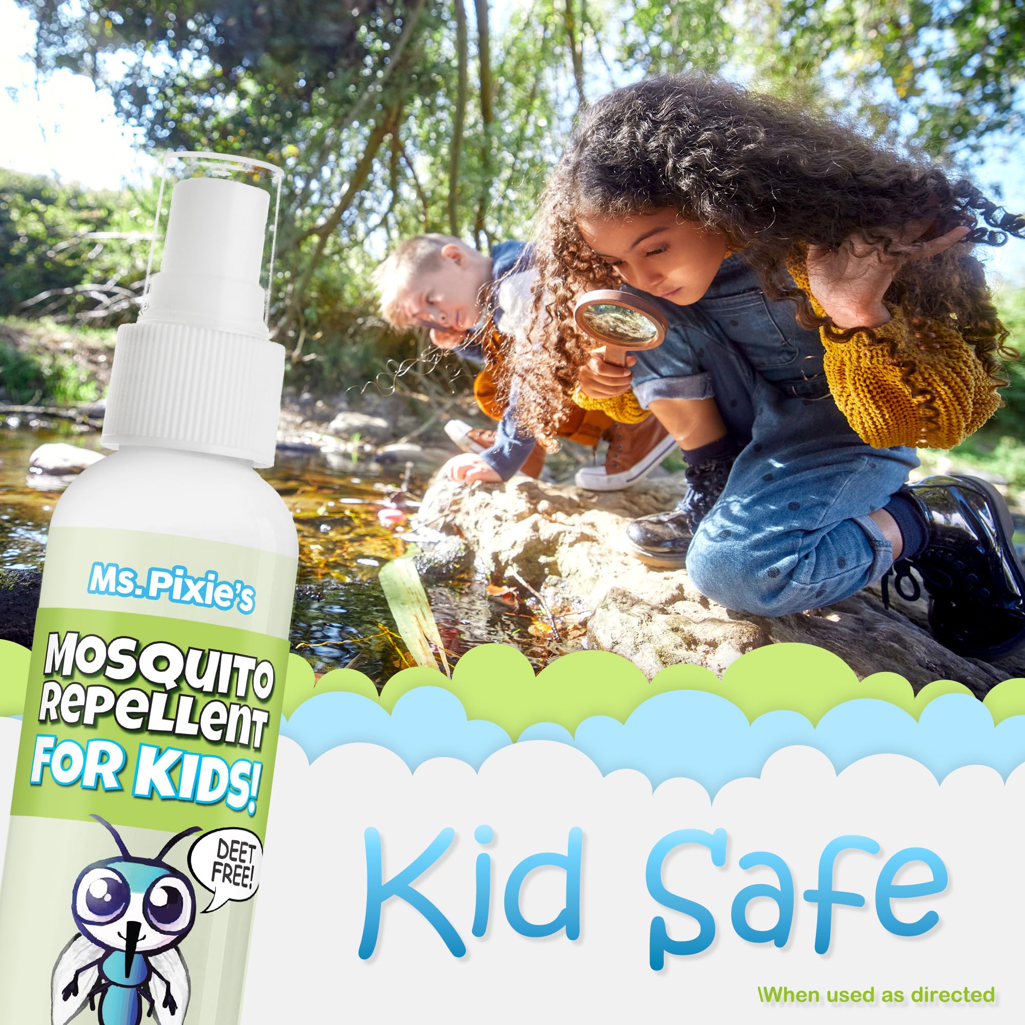 Ms. Pixie's DEET-free formula keeps kids comfy during outdoor play.