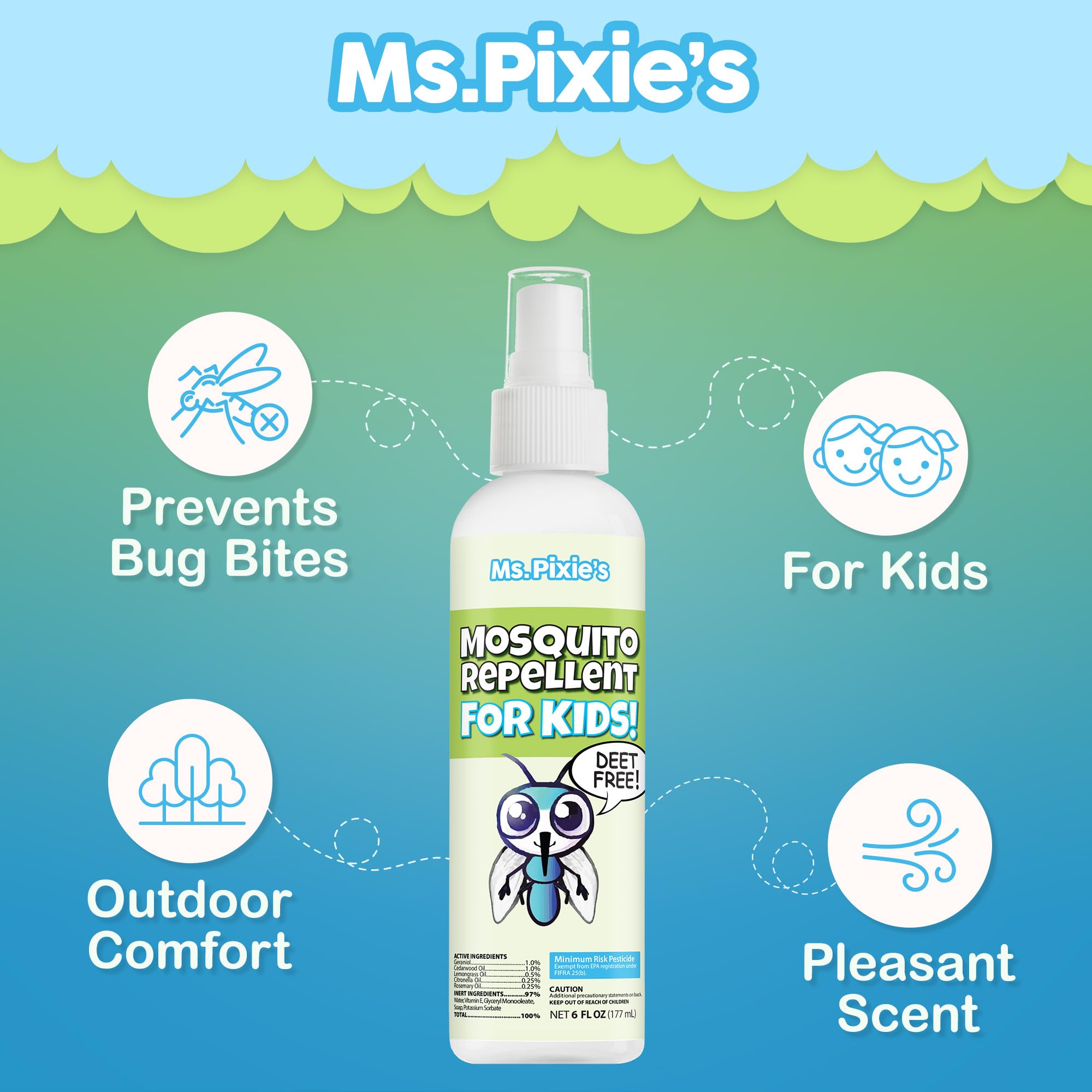 Travel-friendly 6 oz bottle ready for trips and outings with Ms. Pixie's.