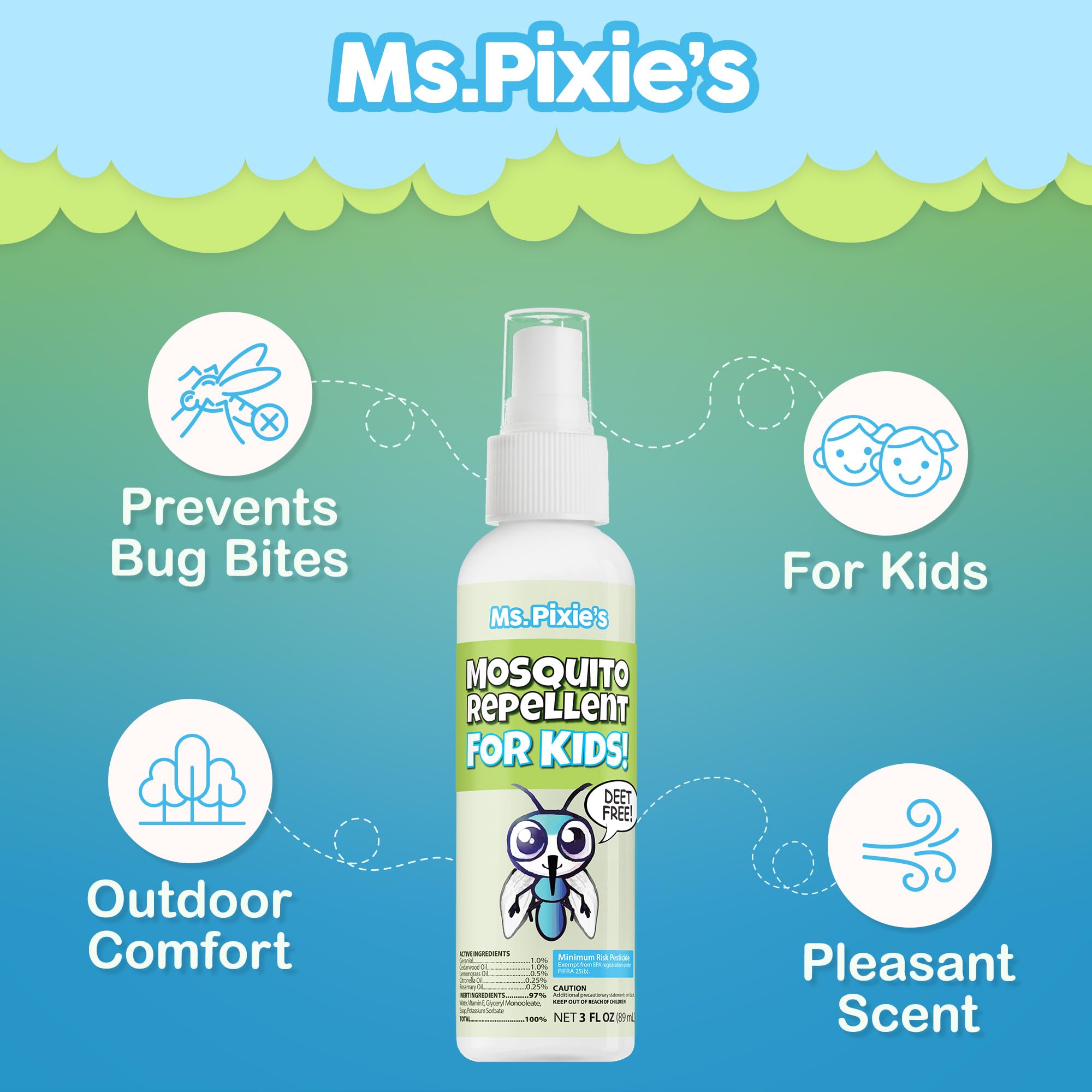 Ms. Pixie's spray ideal for patios and travel, indoors or outdoors.