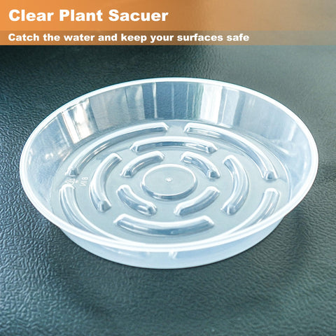 MSKIAUO 8-inch clear saucer, durable plastic base for indoor plants.