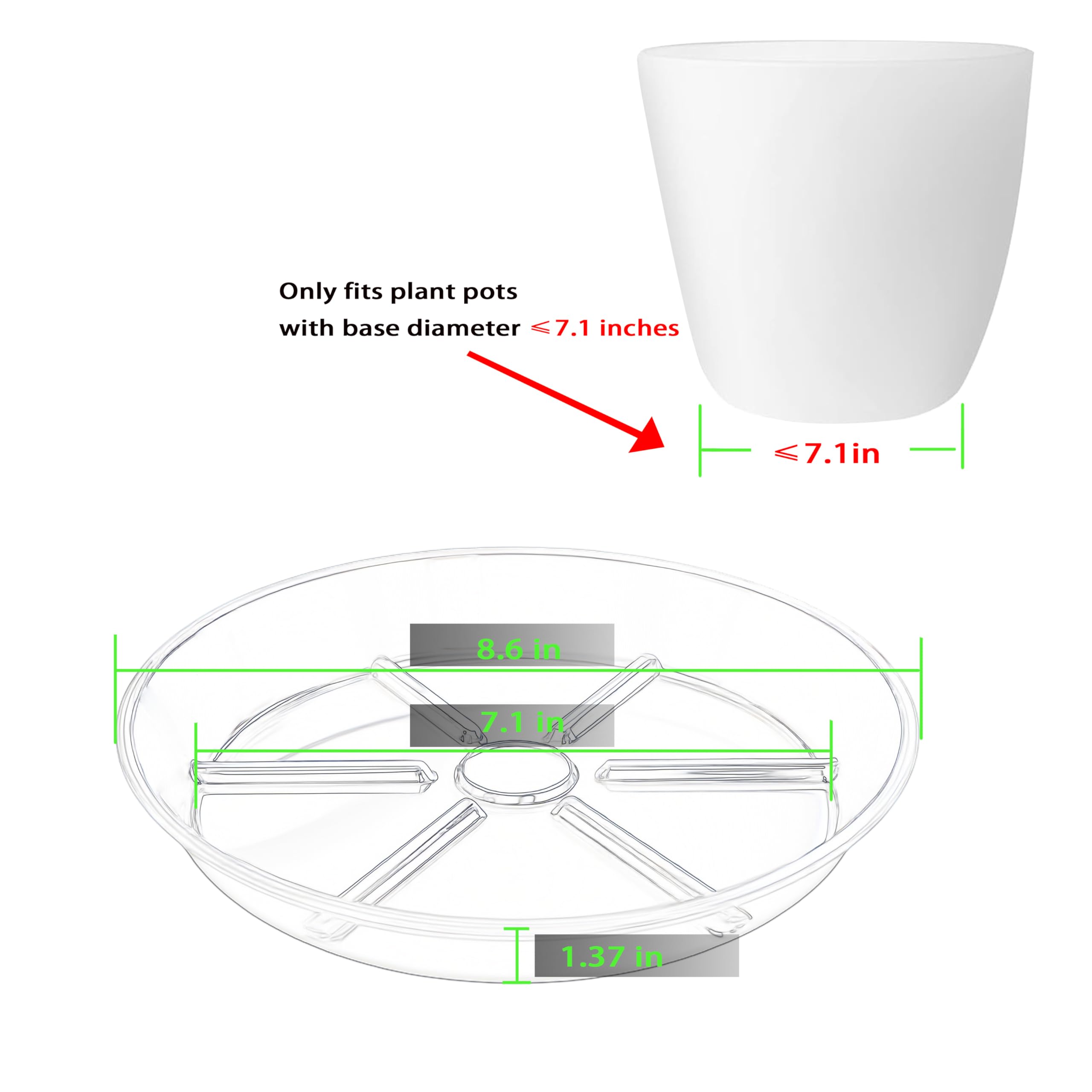 MSKIAUO clear saucer side detail highlights durability for indoor and outdoor pots.