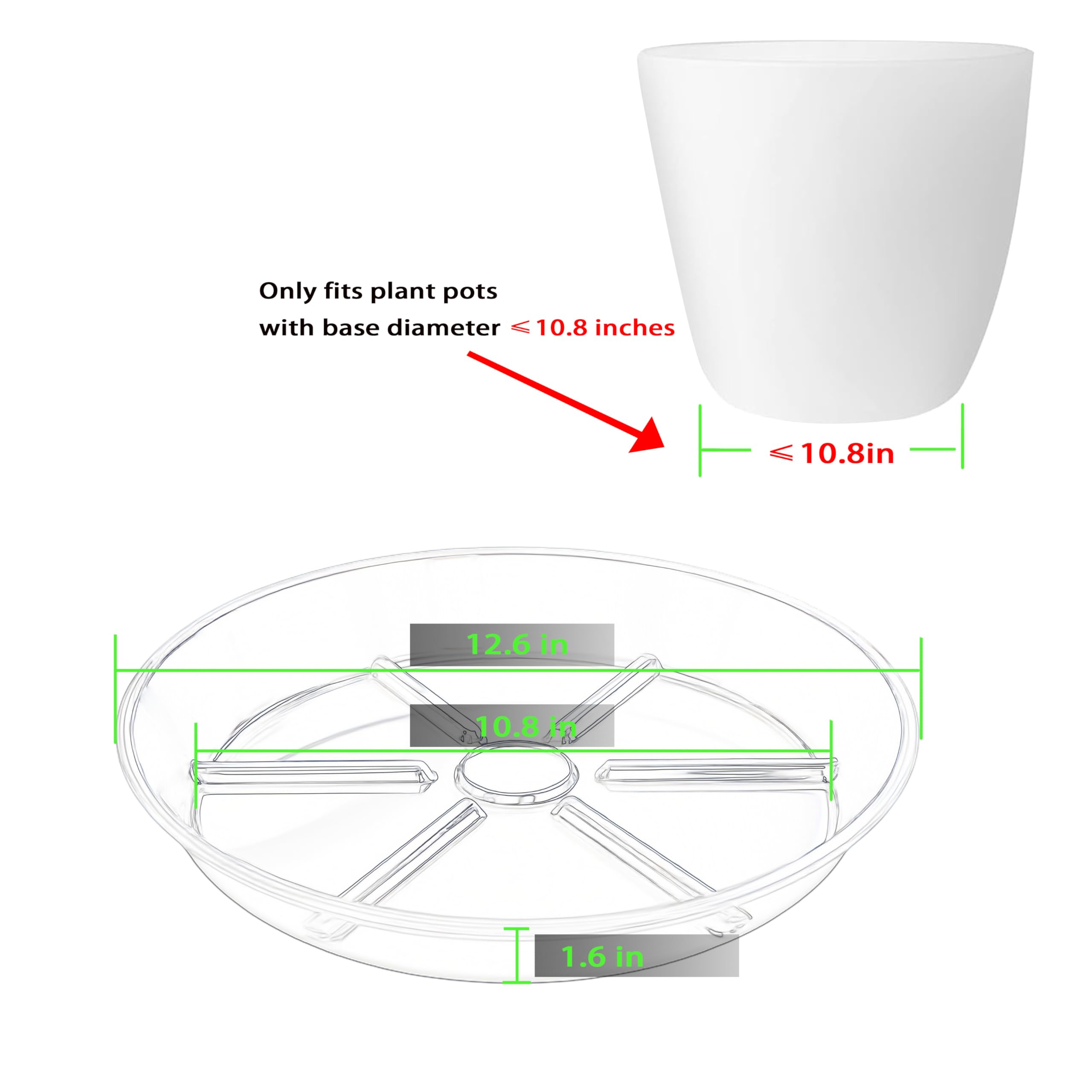 MSKIAUO elevated-base 12-inch saucer promotes drainage and protects surfaces.