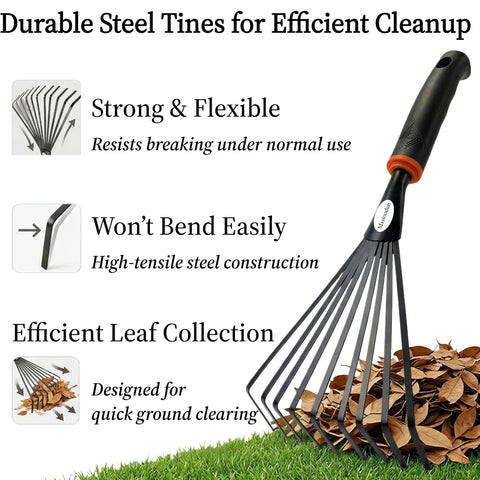 Msstoodun small shrub rake fits tight spaces around plants.