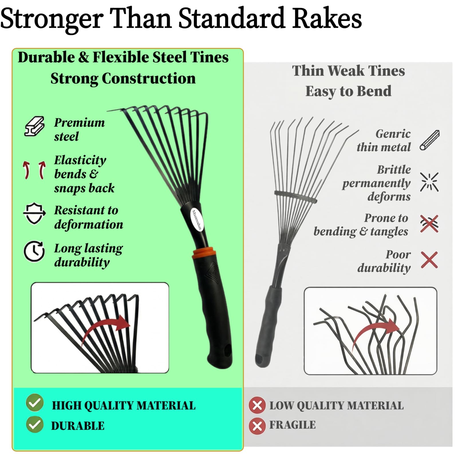 Msstoodun durable rake helps loosen soil in garden beds.