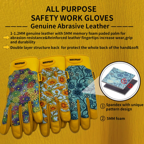 MSUPSAV cowhide leather palm with foam padding for durable gardening tasks.