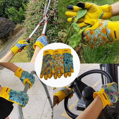 MSUPSAV Daisy gloves cowhide leather offer rugged protection in outdoor work.