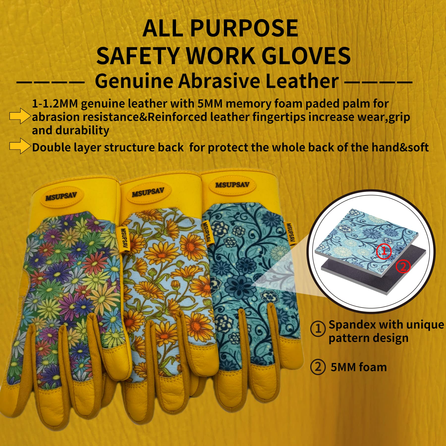 MSUPSAV Daisy gloves reinforced fingertips boost durability for tough garden tasks.
