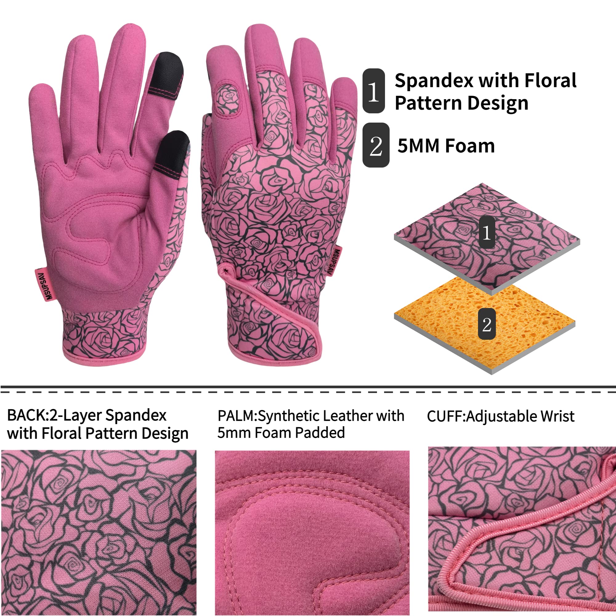 MSUPSAV pink palm view shows soft leather grip for precise handling.