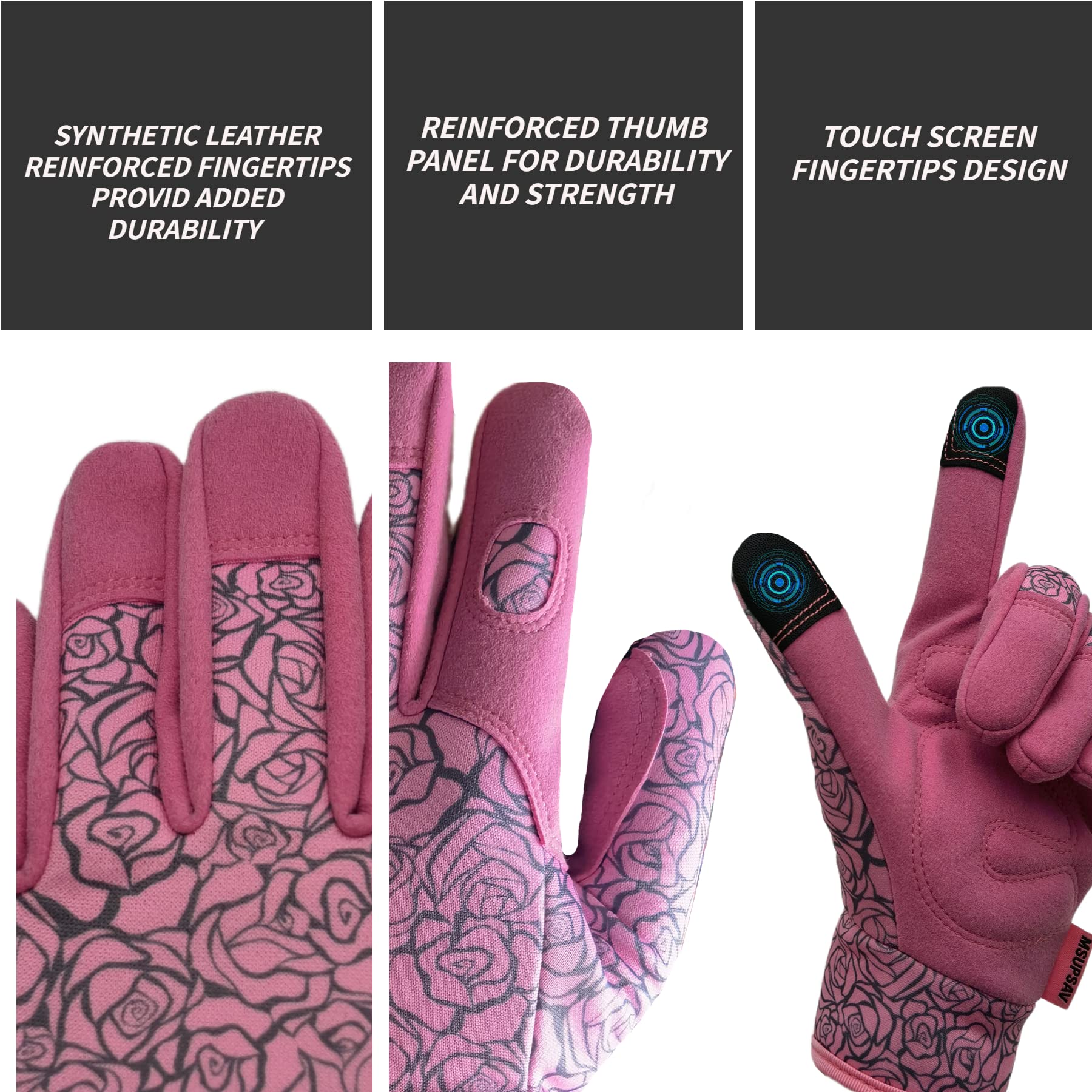 MSUPSAV touchscreen-enabled thumb and forefinger for phone use while gardening.