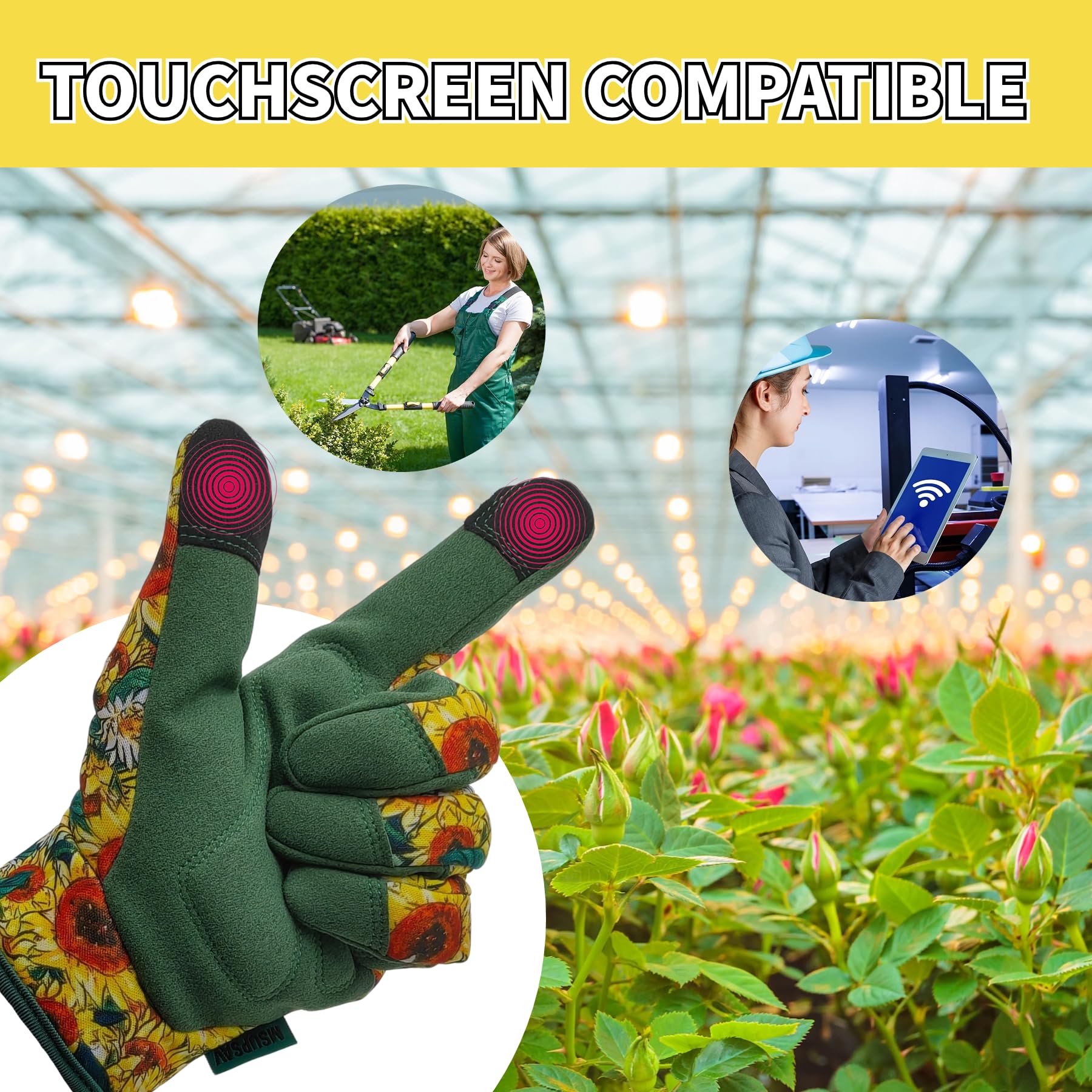 MSUPSAV Green sunflower medium gloves for comfortable fit