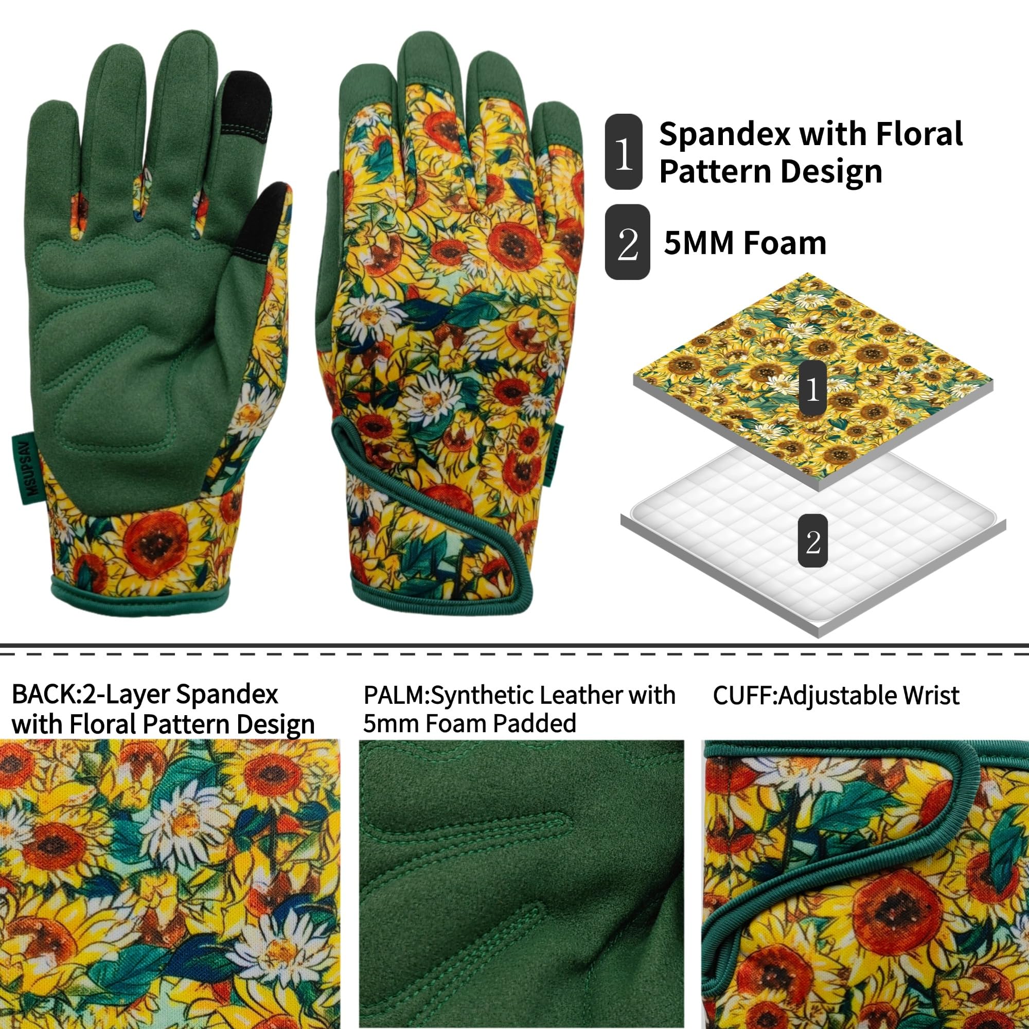 MSUPSAV Gardening Gloves with touchscreen thumb and forefinger for phone use