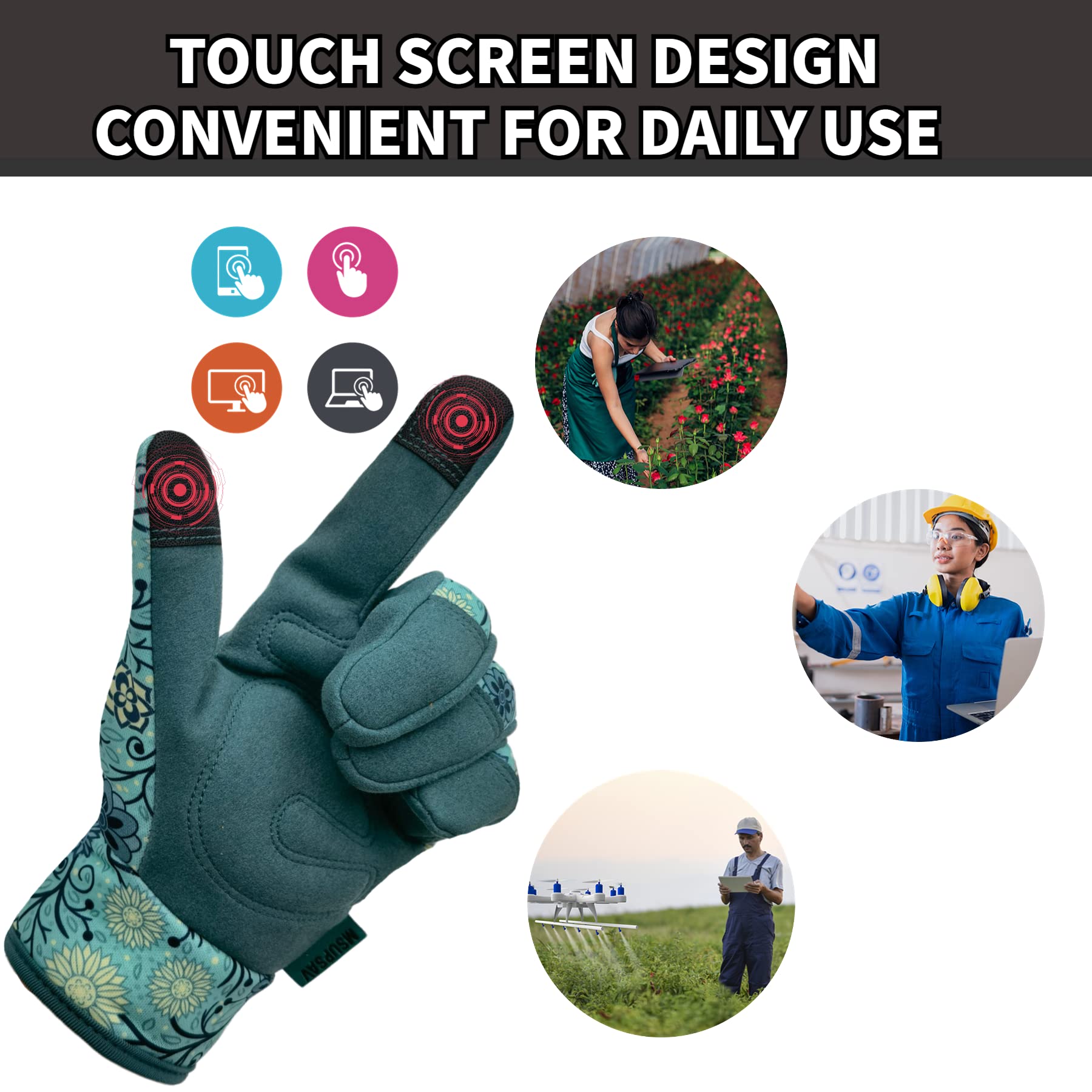 MSUPSAV women's gardening gloves touchscreen compatibility lets you use devices instantly.