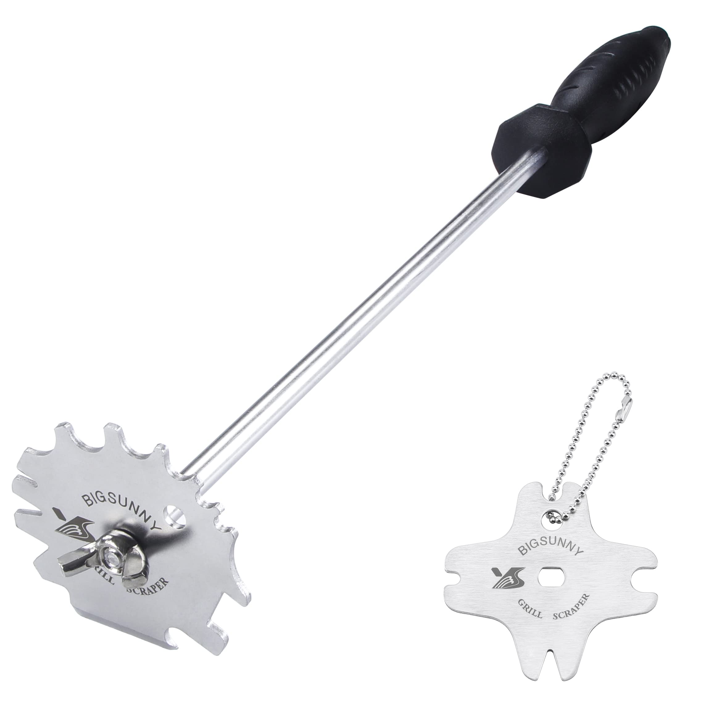 MSY BIGSUNNY Good Grip grill scraper with bottle opener for quick post-grill cleanup.