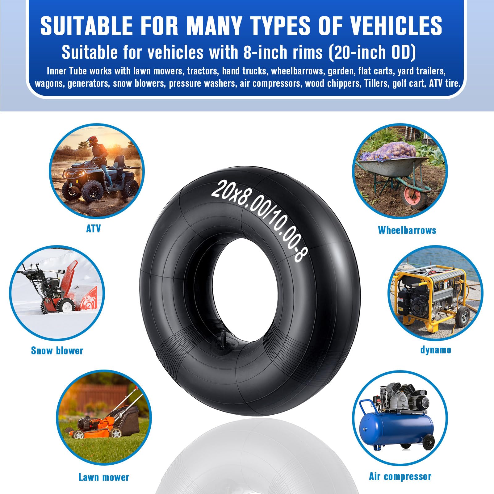 MTA XEK 20x8-8 inner tube with TR13 stem, supports stable lawn equipment operation