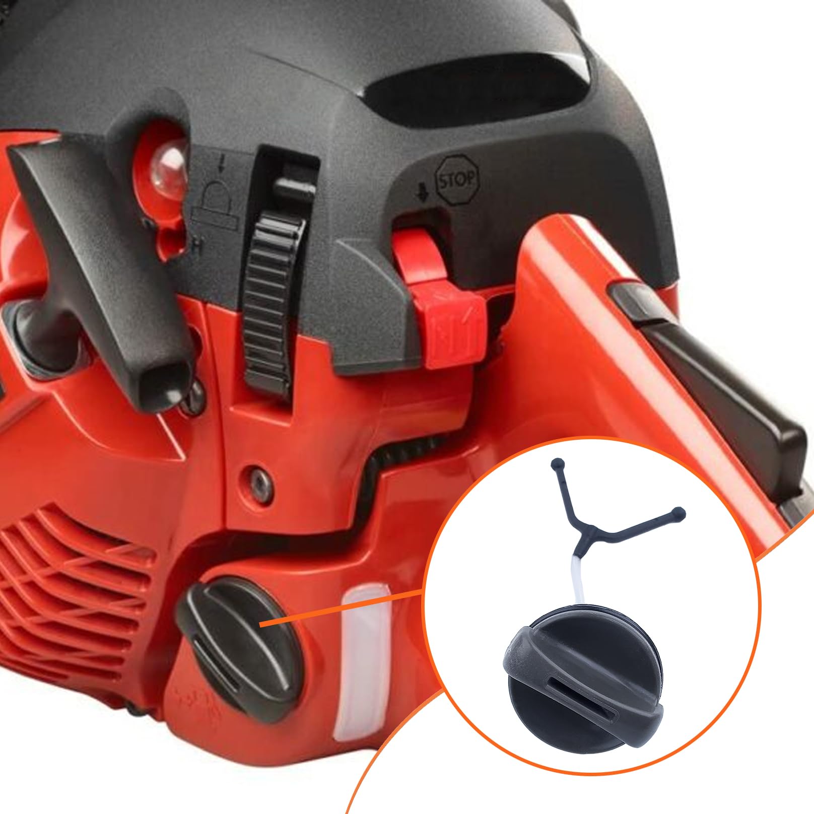 Mtanlo Husqvarna cap installed on saw for smooth refueling.