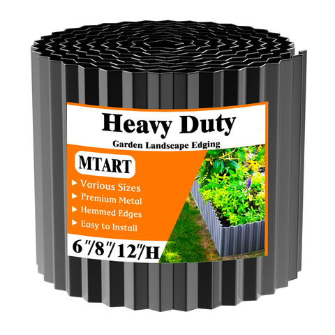 MTART corrugated metal edging in black framing a flower bed with durable border.