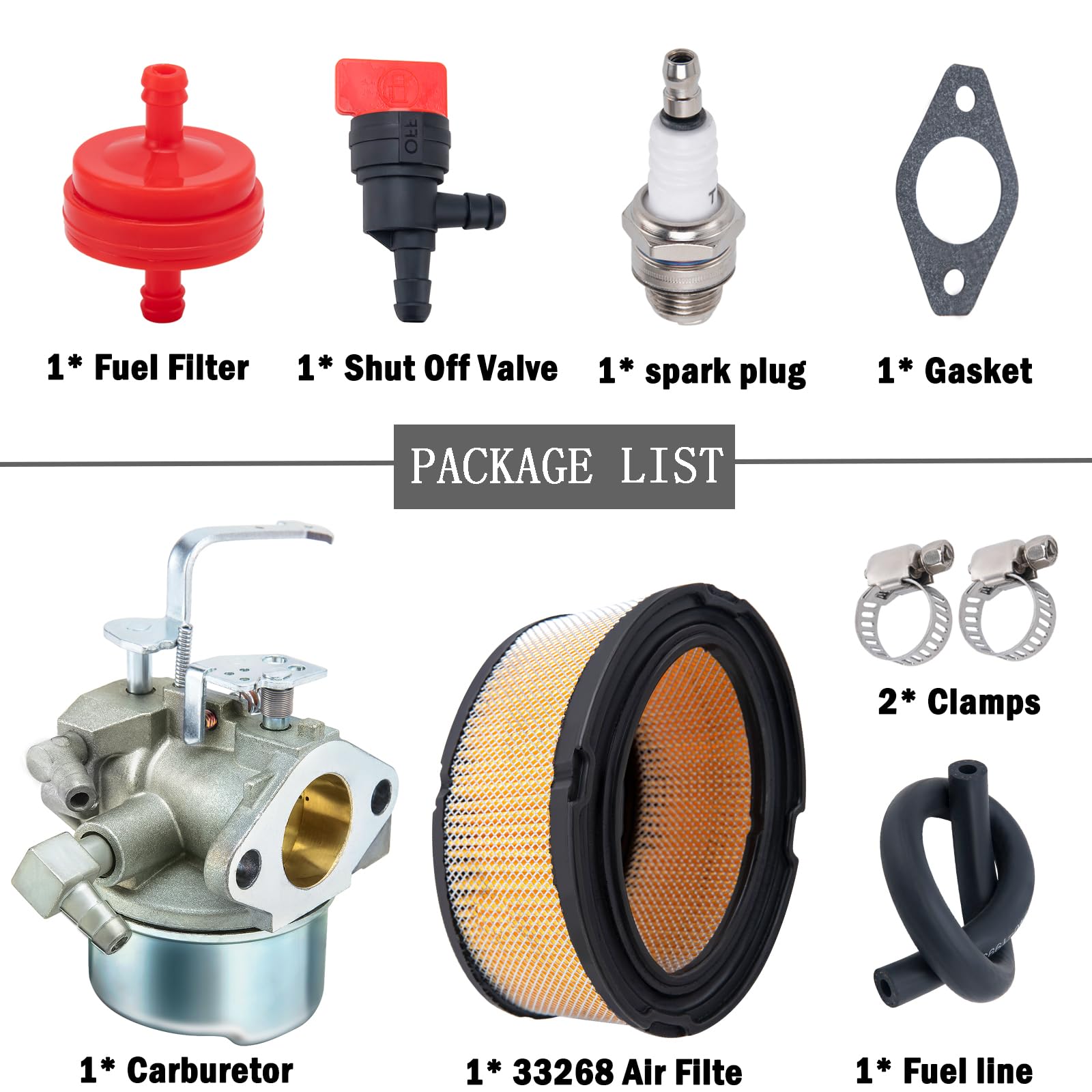Installation guide visuals for Tecumseh carburetor kit.