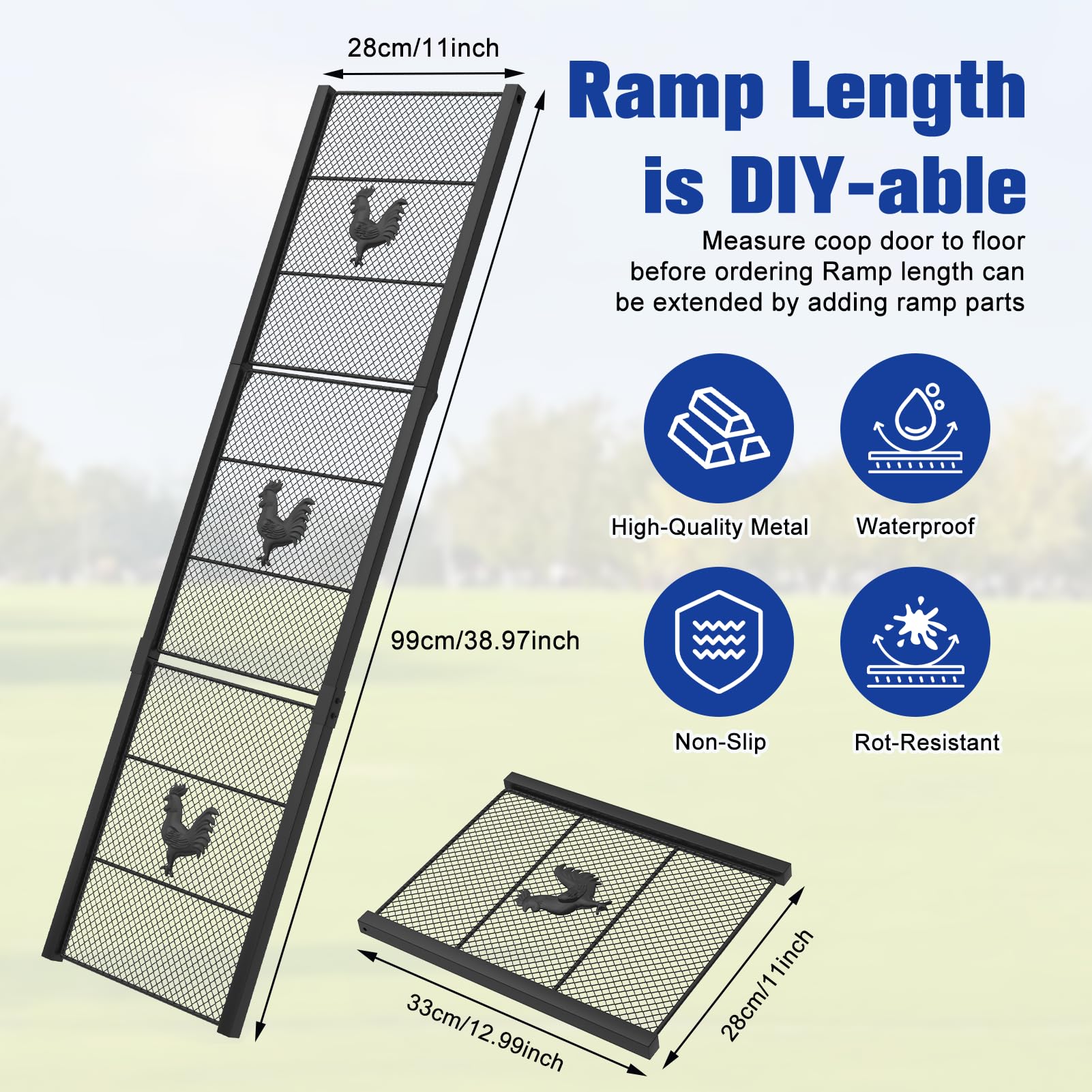 MTGSTOCL adjustable coop ramp 180-degree angle enables precise height matching for various doors.