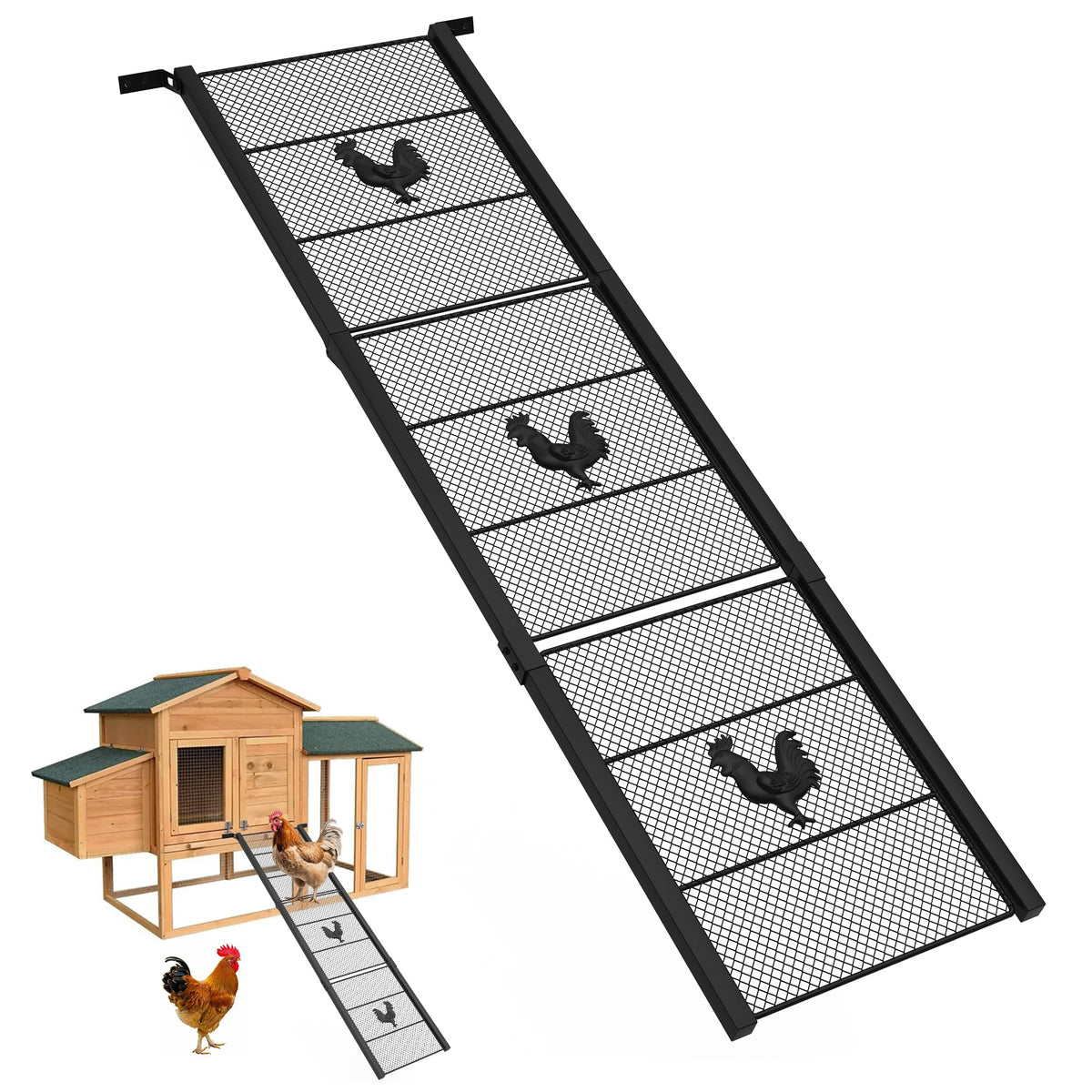 MTGSTOCL metal chicken coop ramp assembly view shows sturdy, versatile setup for indoor or outdoor coops.