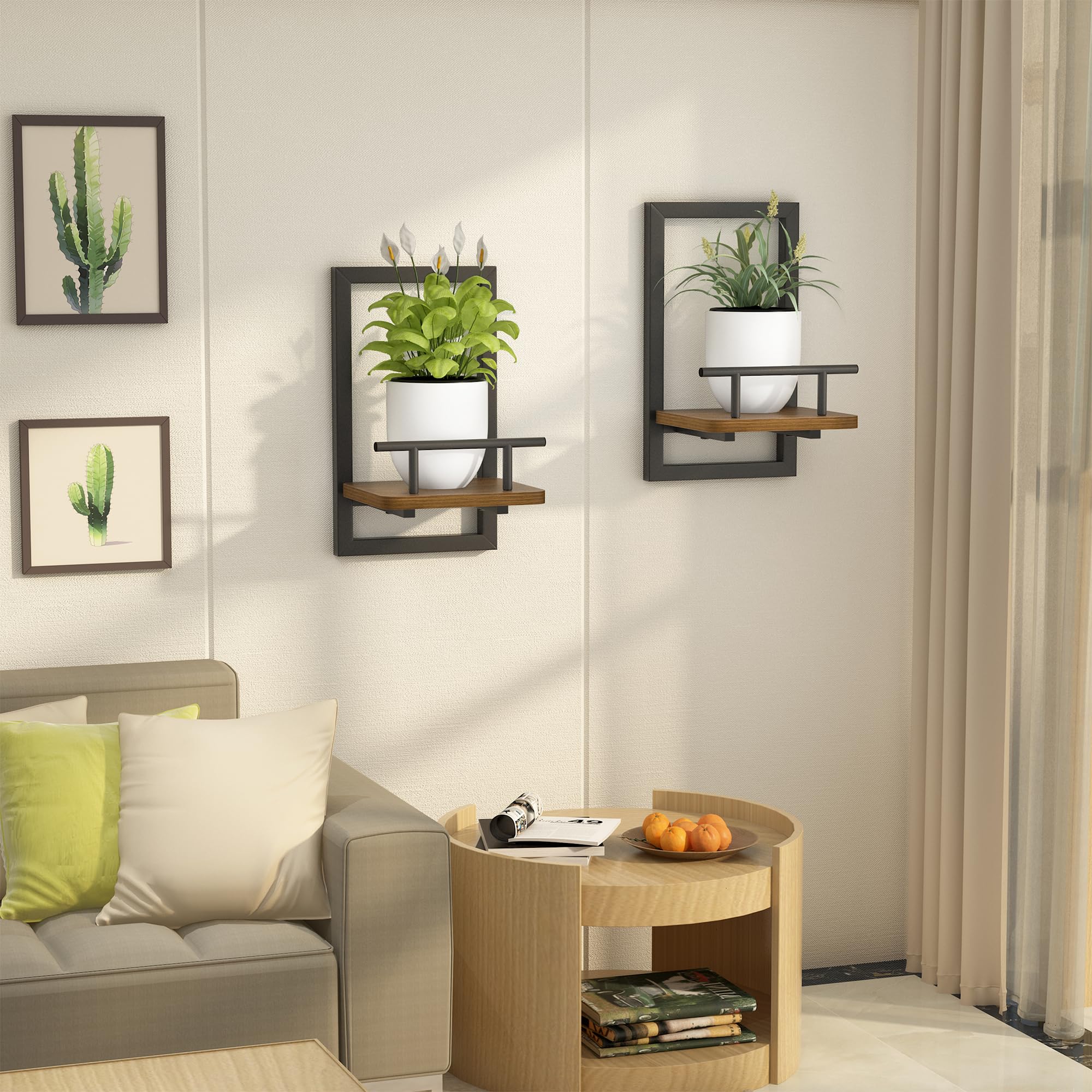 MTGSTOCL wall-mounted plant shelf with guardrails for stable pots