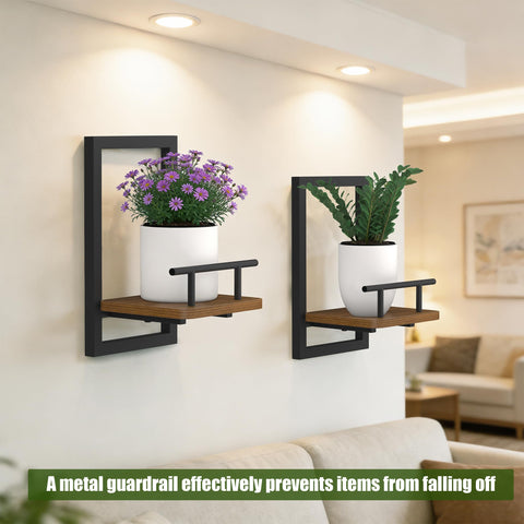 MTGSTOCL wall-mounted plant shelf with metal and wood design in a bedroom