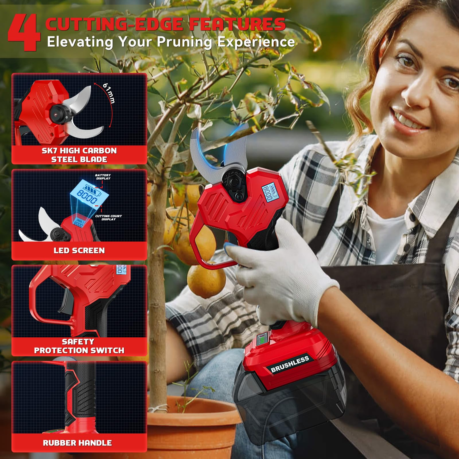 MtiolHig 1.5 to 2-inch branch capacity for thick pruning tasks.