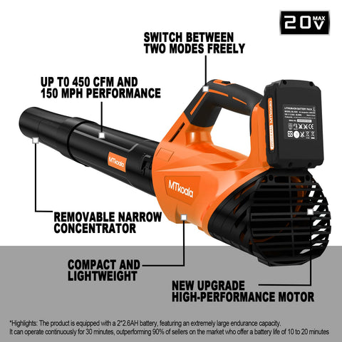 MTKOALA leaf blower detachable design promotes compact storage.
