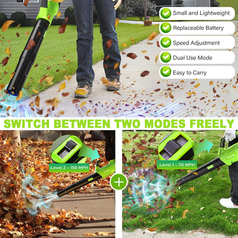 MTKOALA leaf blower two batteries showing extended operation between charges