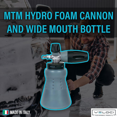 PF22 foam cannon showing included fittings for easy attachment to a pressure washer.