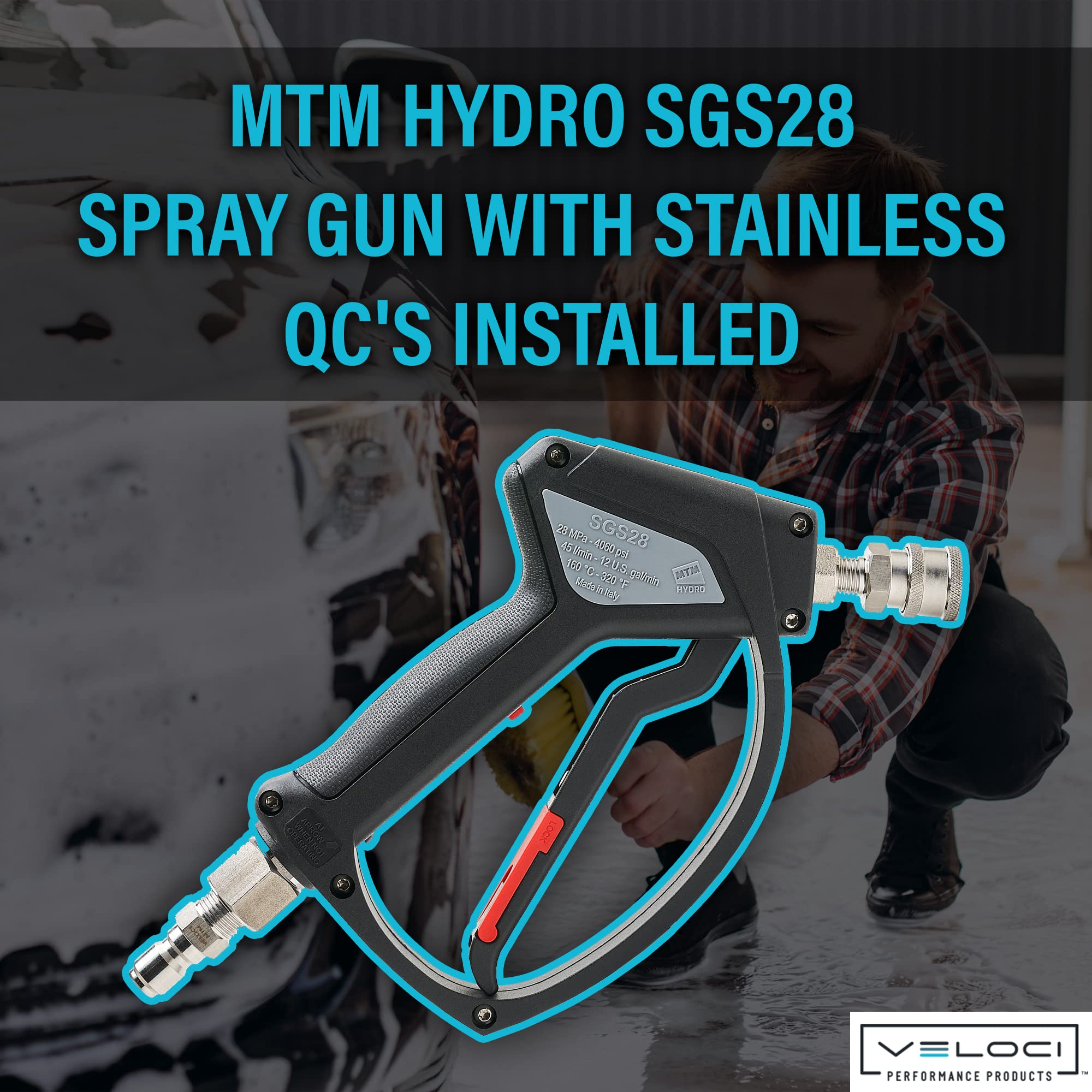 MTM Hydro SGS28 hose swivel reduces tangling during high-pressure cleaning